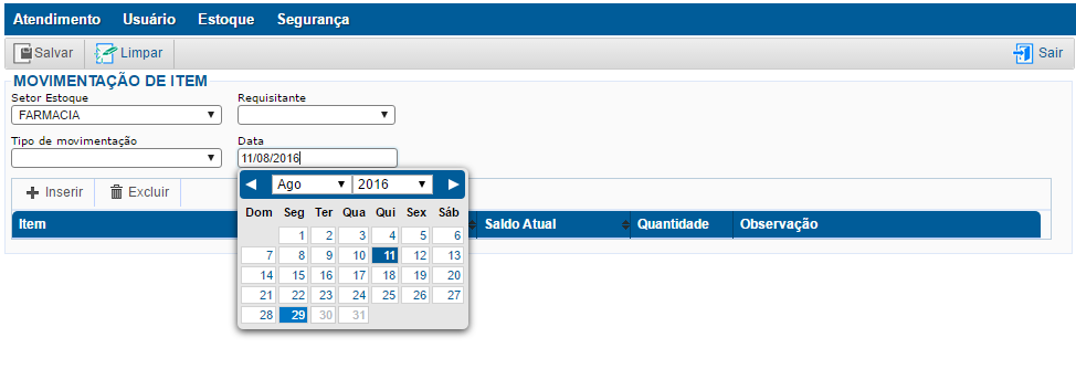 Movimentação Item